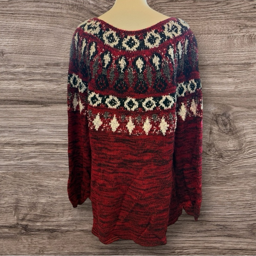 Style & Co Red Plus Size Space-Dyed Fair Isle Sweater Pullover Boat-neck. PL NWT